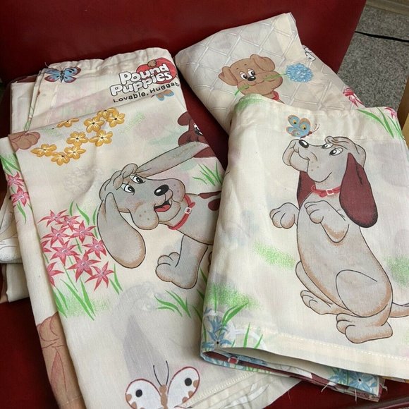 Vintage Pound Puppies Curtains Panels Valance Set - Picture 1 of 6